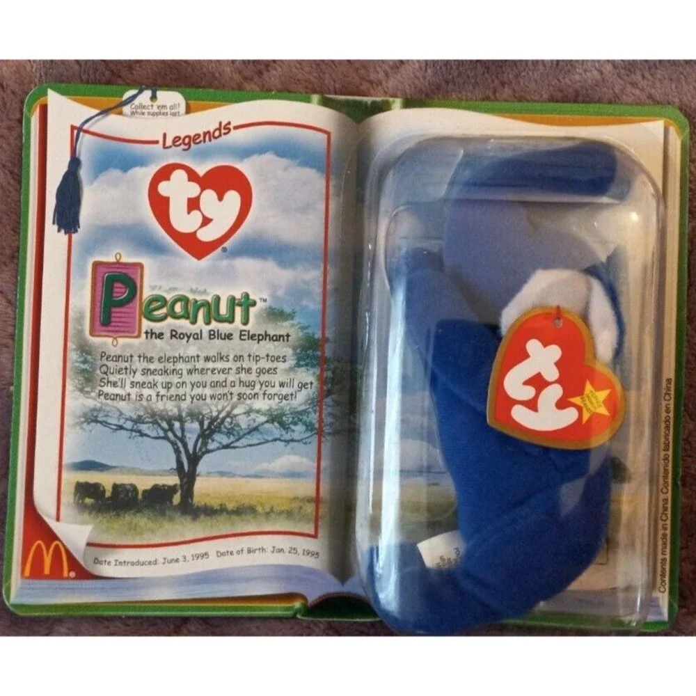 Ty Legends Teenie Beanie Baby Peanut the Retired Royal Blue Elephant Rare In Box